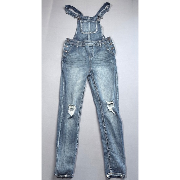 No Boundaries Distressed Denim Overalls Women's Small Ripped Jeans - Picture 1 of 3